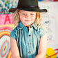 Forest Green Dingo Felt Hat for kids, unisex wool felt fedora with UPF 50+ sun protection.