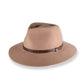 Brown fedora hat with a brown band on a white background