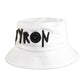 White cotton twill bucket hat featuring bold black "BYRON" embroidery on the front, designed by Fallenbrokenstreet. A lightweight, sun-ready unisex hat representing Byron Bay culture.

