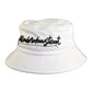 The Rusty bucket hat in white cotton twill with black Fallenbrokenstreet logo embroidery. Clean, bold front branding makes this unisex hat a standout for beach, city, or travel days. Ideal for everyday wear with sun protection and streetwear flair.

