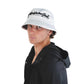 Model wearing The Rusty bucket hat with black embroidery front and centre. A stylish and relaxed look for both men and women, perfect for adventures or laidback weekends.

