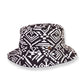 Black and white patterned bucket hat on a white background