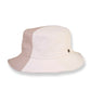 Two-tone bucket hat with beige and tan colors on a white background