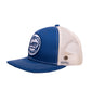 Rear view of adjustable mesh back cap with snap closure

