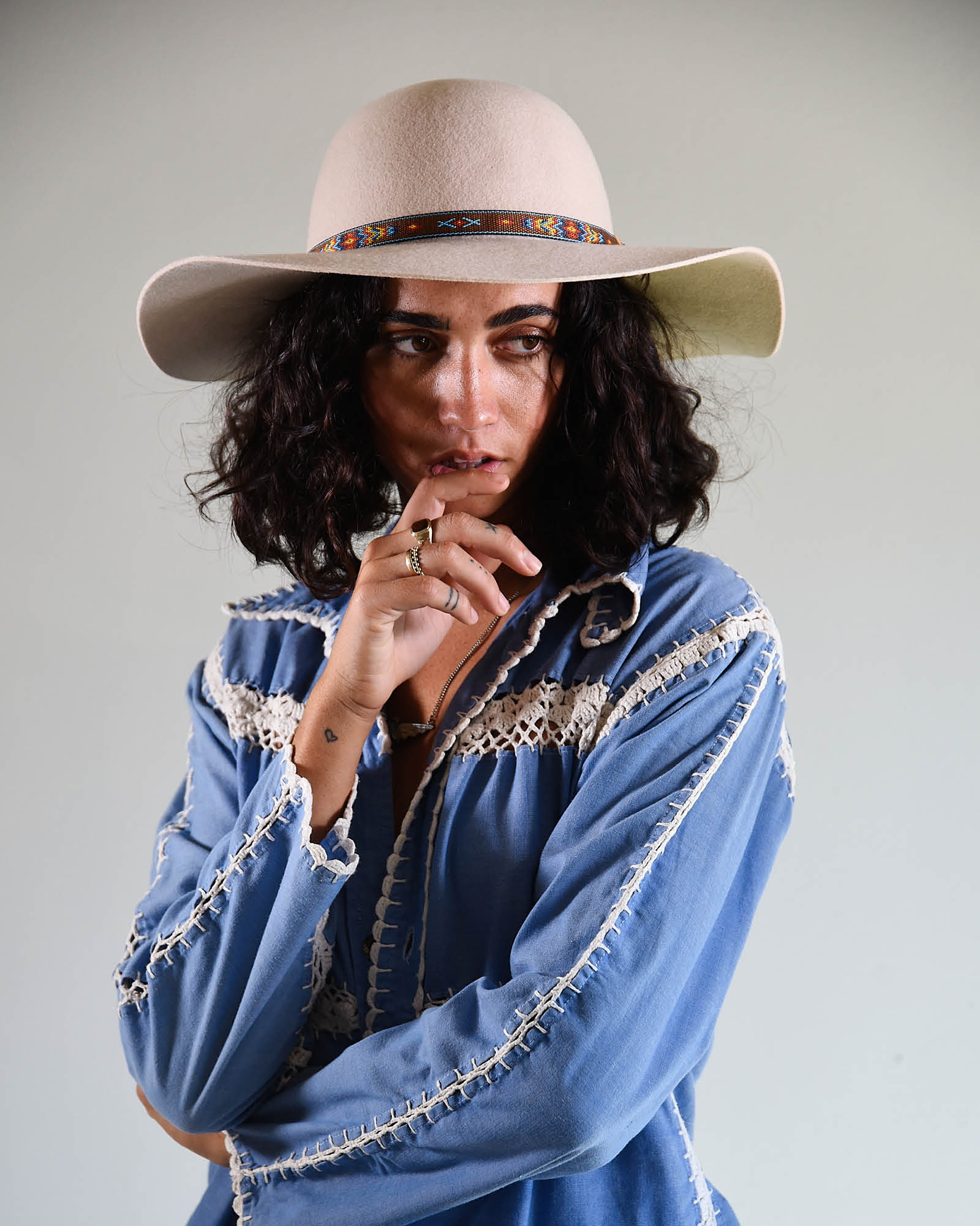 Cream floppy felt hat on sale