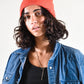 FallenBROKENstreet Lucks Beanie in Coral, ribbed knit, breathable non-wool with logo badge.