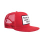 Side profile of the cap showing structured red mesh and foam front.