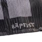 Detail shot of “BAPTIST” stitched into the back mesh panel.

