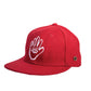 Side profile of red Marty Baptist Miracle Eye cap by FallenBROKENstreet. Featuring embroidered artwork, signature stitching, and elastic back. Stylish, limited-edition wool felt cap designed in Byron Bay. Explore unique artist-designed headwear and premium wool accessories.