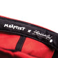 Close-up of inner label on Marty Baptist x FBS wool felt cap showing custom branding and secret pocket. Limited edition hat in red with elastic back, embroidered signature, and premium construction.

