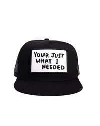 Front view of FBS x Marty Baptist Needed Cap in black with “You're Just What I Needed” embroidered patch


