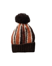 The MOP Beanie – Kids – Brown/Orange by FallenBROKENstreet. Chunky knit beanie with pom-pom top and signature button detail. Warm, soft, and breathable winter hat.