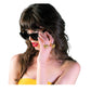 Model adjusting THE NYX Black sunglasses in yellow top – lifestyle eyewear