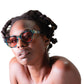 model wears FallenBROKENstreet NYX sunglasses – Galaxy frame with pink polarised lenses

