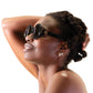 Close-up of model smiling in sparkly black round sunglasses by FallenBROKENstreet
