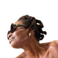 Model posing in FallenBROKENstreet’s ORBIT – Stardust sparkly sunglasses, side profile