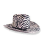 Zebra print cowboy hat on a white background