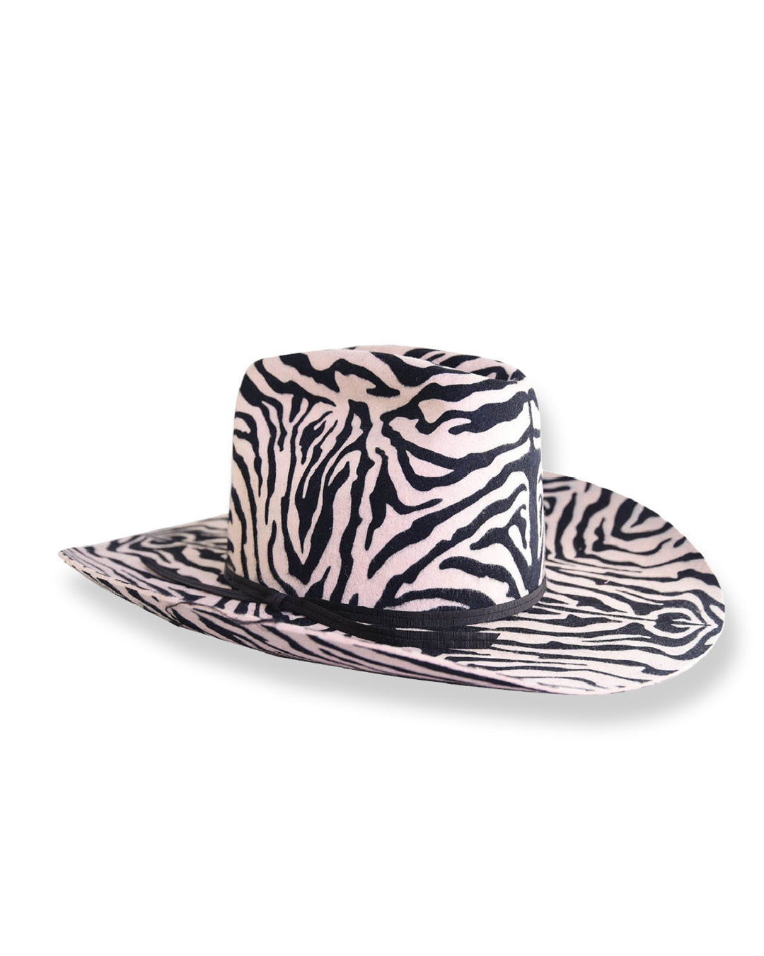 Zebra print cowboy hat on a white background