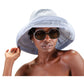 Fallenbrokenstreet model styling THE ORBIT sunglasses with blue bucket hat – streetwear meets retro

