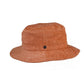 A solid orange bucket hat made of cotton chenile with a cotton inner band, displayed on a plain background.