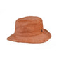 Side angle of Saturday Bucket Hat – Tangerine by FallenBROKENstreet. Wide brim cotton chenille hat with UPF 50+ rating and cotton inner band for comfort. Vibrant summer hat in tangerine, designed for breathability, durability, and effortless festival or beachwear.