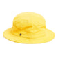 A yellow bucket hat made of cotton corduroy with a cotton inner band, displayed on a plain background.