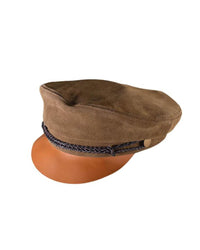 The Suede Bowie Cap – Original by FallenBROKENstreet. Genuine suede cap with rope detailing, copper-toned hardware, and smooth leather trim. Inspired by music and art.