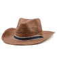 Front view FallenBROKENstreet Sun Chaser Hat – Chocolate, raffia straw cowboy hat with leather inner band.