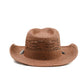 Back view FallenBROKENstreet Sun Chaser Hat – Chocolate, raffia straw cowboy hat with leather inner band.