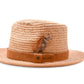 Side View FallenBROKENstreet Straw Hat – Natural raffia with leather band and feather accent.