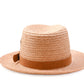 Back view FallenBROKENstreet Straw Hat – Natural raffia with leather band and feather accent.