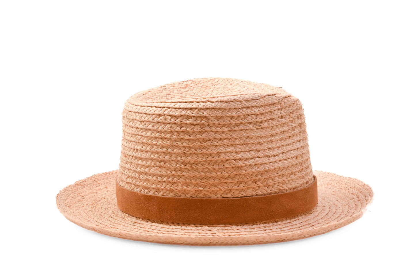 Right Side view FallenBROKENstreet Straw Hat – Natural raffia with leather band and feather accent.