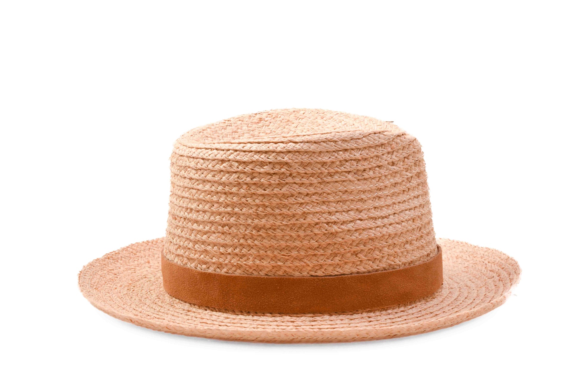 Right Side view FallenBROKENstreet Straw Hat – Natural raffia with leather band and feather accent.
