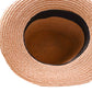 Inside view of leather band on FallenBROKENstreet Straw Hat – Natural raffia with leather band and feather accent.