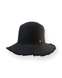 The Mabel - Foldable Raffia Bucket Hat in Black