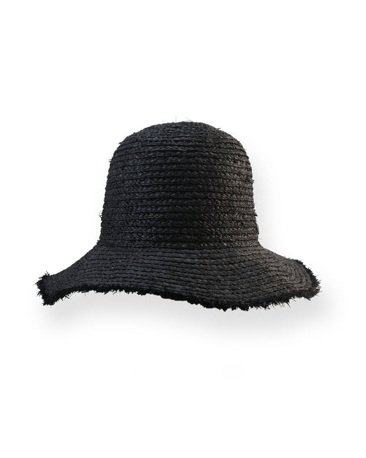 The Mabel - Foldable Raffia Bucket Hat in Black