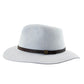 Mottle blue wool felt fedora with dark leather band and wide brim – The Dingo by Fallenbrokenstreet. Side View