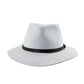 Mottle blue wool felt fedora with dark leather band and wide brim – The Dingo by Fallenbrokenstreet. Front View