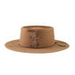 Back view of The Notebook hat showing the aged felt finish and vintage detailing including signature feather and rope band.

