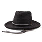 Front view Black Raffia Straw Hat, unisex raffia hat with cord detail and leather inner band.