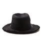Back view Black Raffia Straw Hat, unisex raffia hat with cord detail and leather inner band.