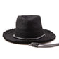 Outrider Straw Hat Black Raffia, handwoven straw hat with cord detail and leather inner band.