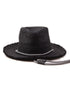 Outrider Straw Hat Black Raffia, handwoven straw hat with cord detail and leather inner band.