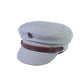 The Sea Cap – Steel by FallenBROKENstreet. Canvas upper with leather band and metal ship detail. Unisex nautical-style hat with structured brim and leather inner band, inspired by vintage maritime design.