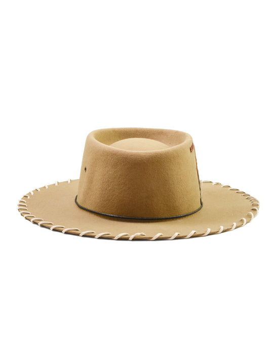 FallenBROKENstreet Trailblazer Felt Hat made from 100% Australian wool. Features feather accent, whipstitch brim, signature button, and ventilation eyelets. A unisex wide brim felt hat designed for sun protection, adventure, and timeless outback style.