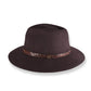 The Dingo Chocolate wool felt hat wide brim brown hat with structured crown and leather detail