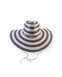 The Paloma - Wide Brim Straw Hat in Navy Stripe