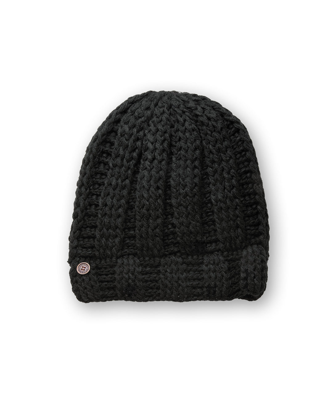 The Transcend Classic Beanie black worn beanie showing above-ear fit and structured fisherman silhouette