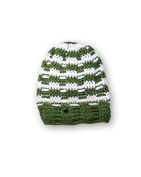 •The Transcend Stripes Beanie product shot on neutral background showing compact shape and bold stripe design