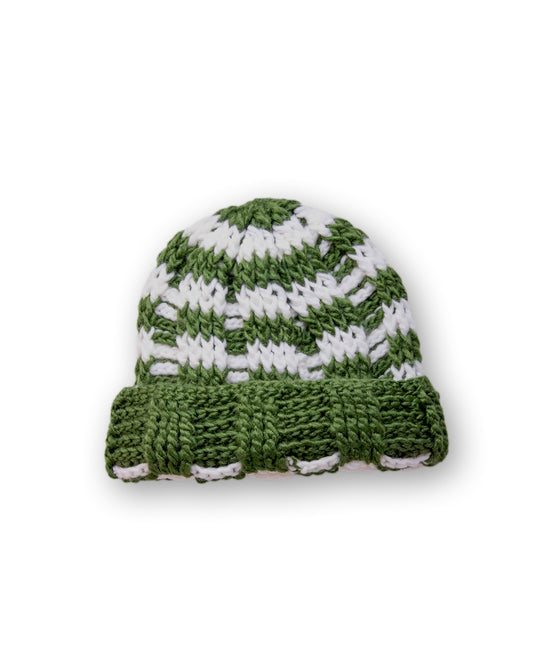 The Transcend Stripes Beanie detail image highlighting fold-over cuff and knit construction